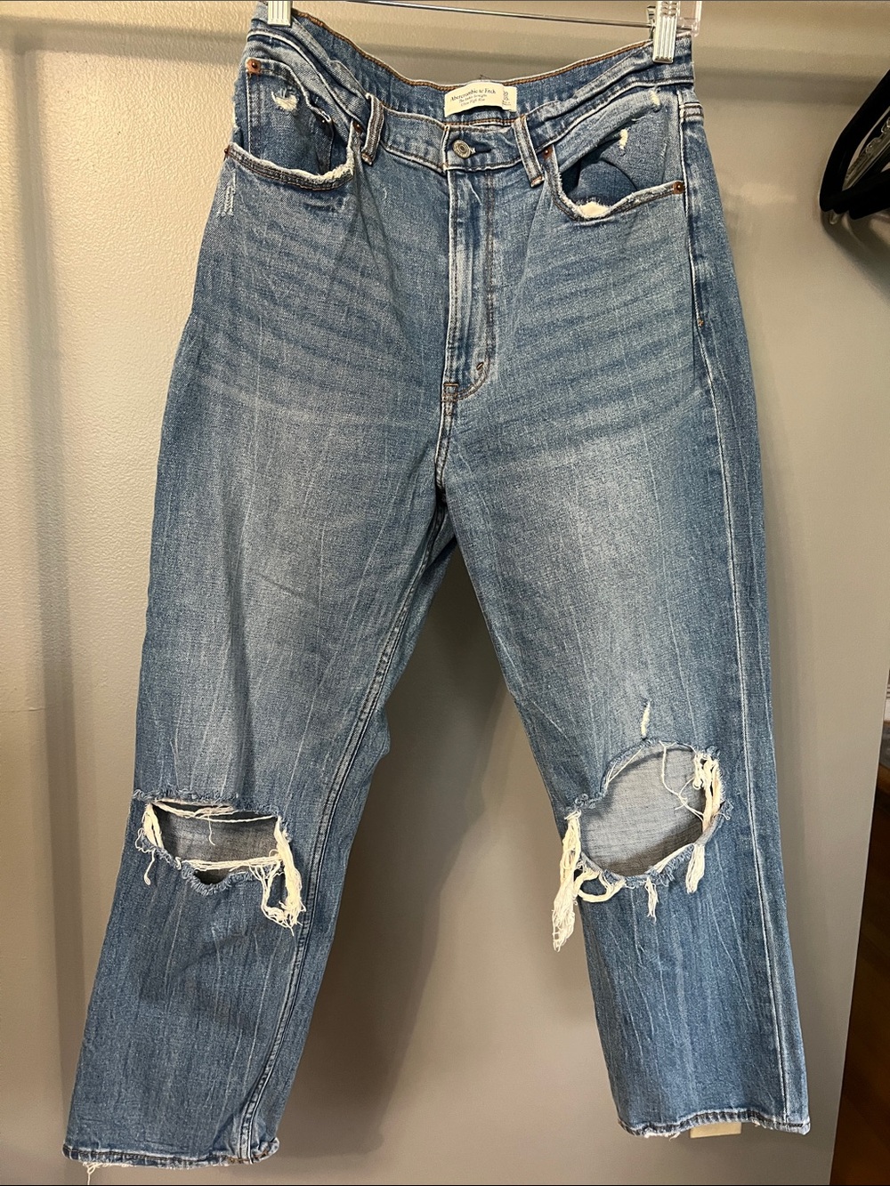 Abercrombie & Fitch Light Blue Distressed Straight Jeans